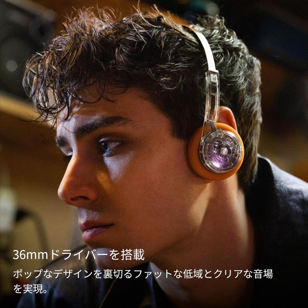 MONDO FreeStyle Headphones Up To 22 Hours of Playtime On-Ear [Wireless / / Built-in Microphone] (Transparent (Clear))