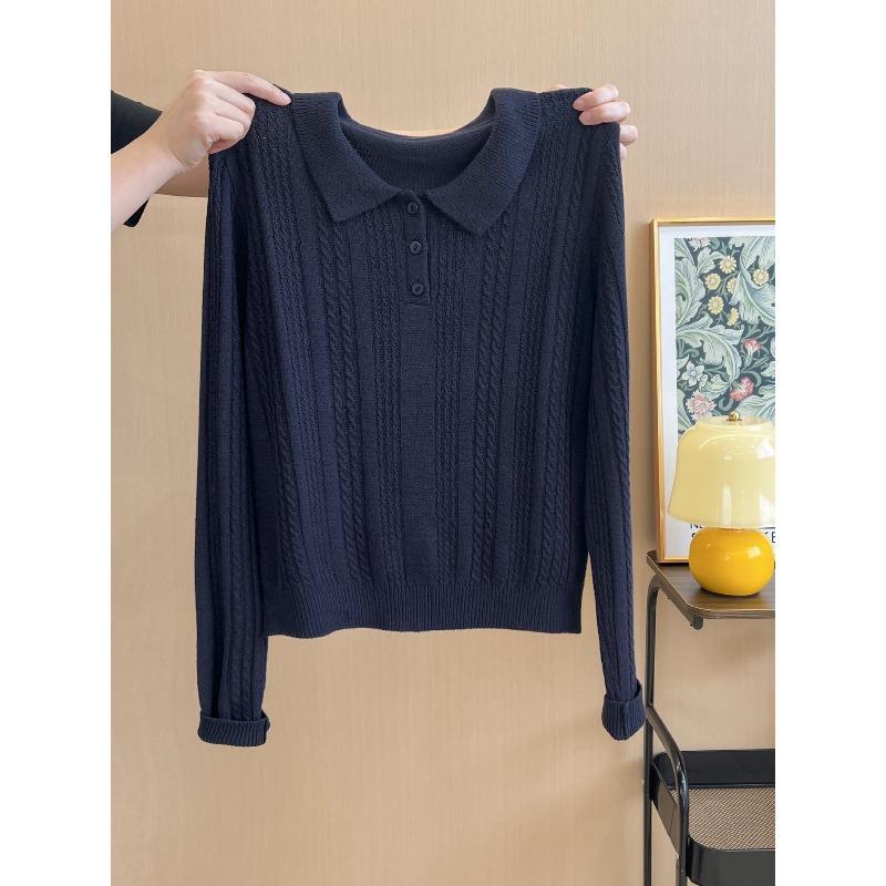 

Long-sleeved knitted sweater for women s autumn fashion and comfort lapel slim design top One size сапфировый
