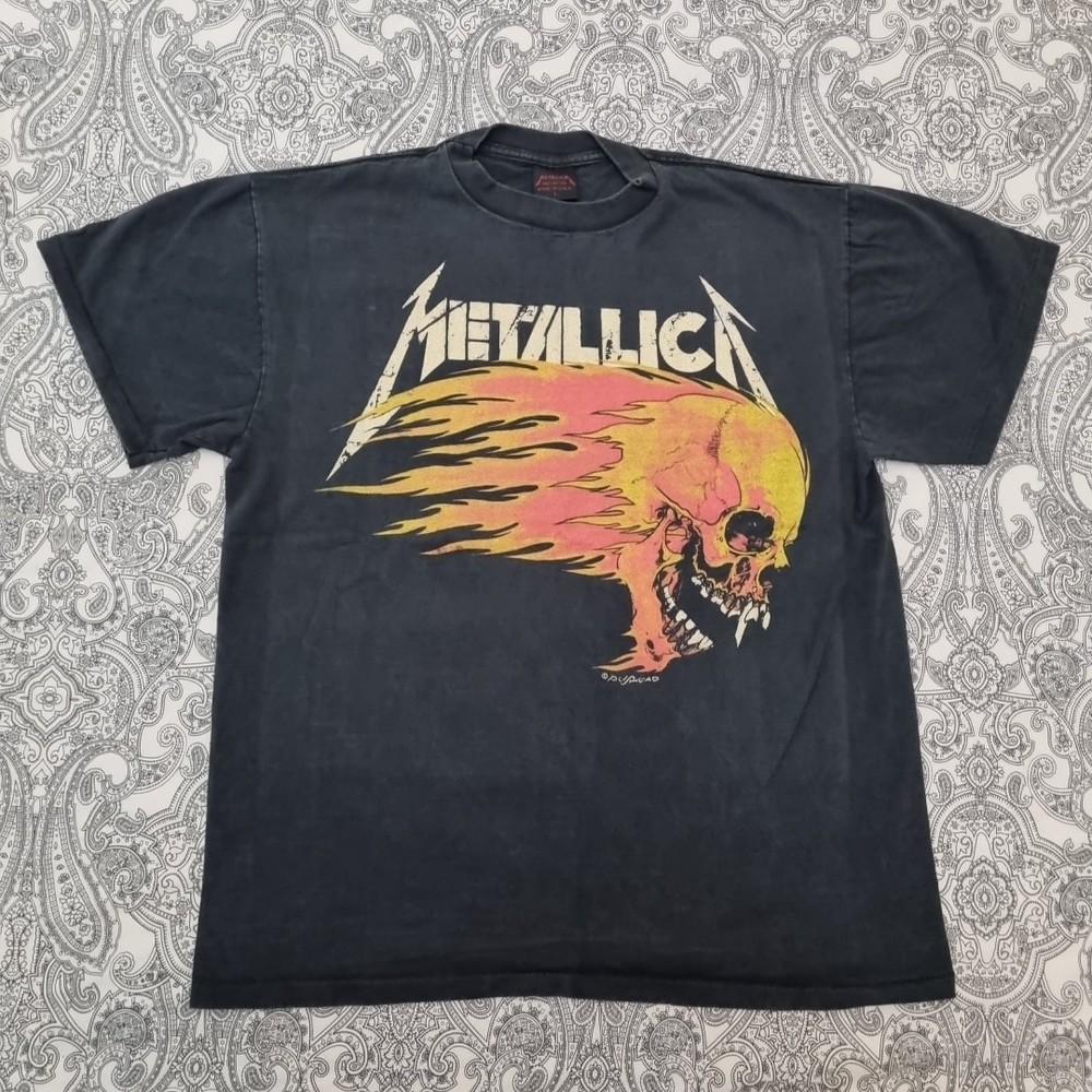 Metallica Vintage T-shirt 1990's Pushead Flaming Skull Graphic Band Print