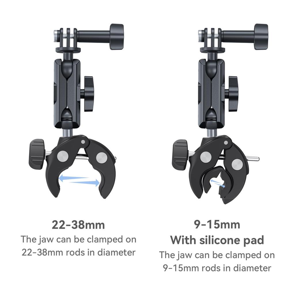 TELESIN Rotating Claw Clamp Mount for Cycling and Double Ball Head with Clip Mount for Action Camera Gripper Compatible with GoPro Hero Insta360 DJI