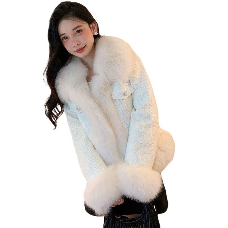 Imitation fox fur imitation fur jacket femininity new light and thin winter thickened cotton-padded coat