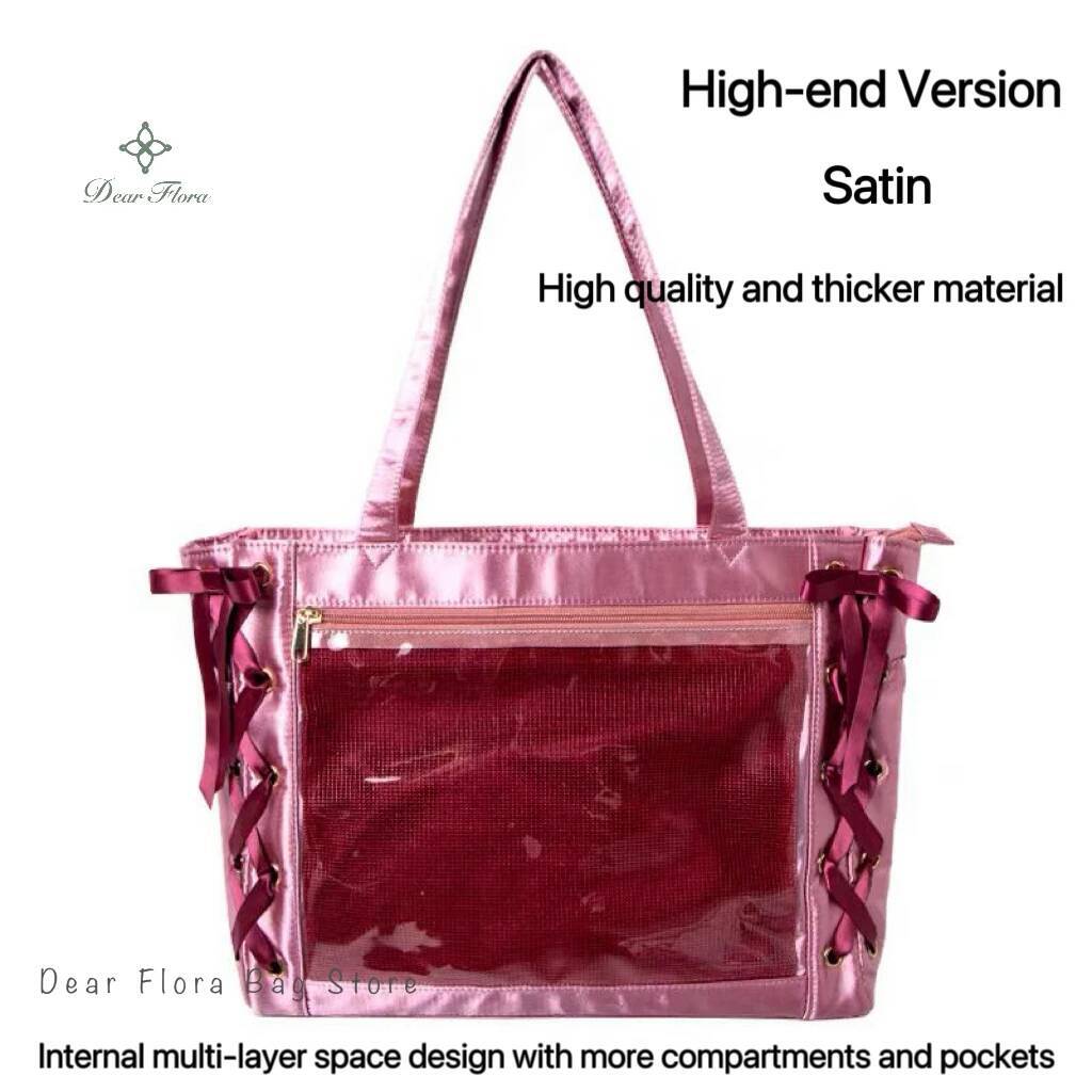 Japanese Sweet Women Ribbon Ita Bag Fashion Large Capacity Tote Bag Aesthetic Shoulder Bag Cute Lolita Girl Transparent Handbags