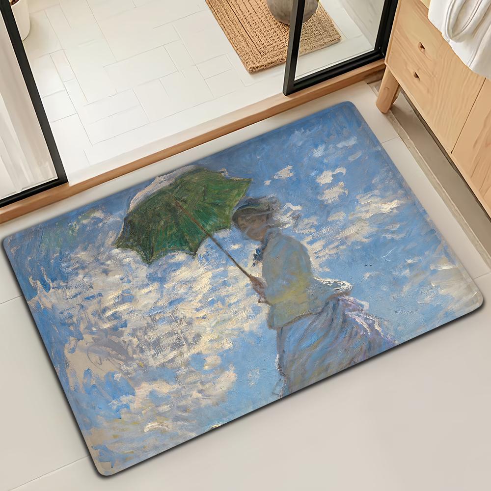 Felpudo de Puerta Alfombra de Piso Decorativa Versátil de Franela Secado Rápido Absorbente Suela Antideslizante Microfibra de Baño Pintura al Óleo Lotus M-Monet