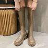 V-mouth knight boots women's thin soft leather muffin thick-soled cigarette boots small people are tall but knee boots high boots