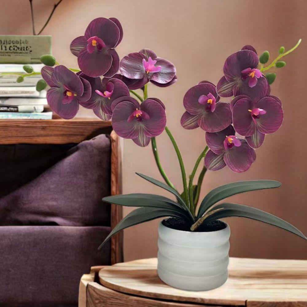 White Flower Pot Artificial Orchid Bonsai Multi-Bloom Artificial Faux Plants  Home Decor