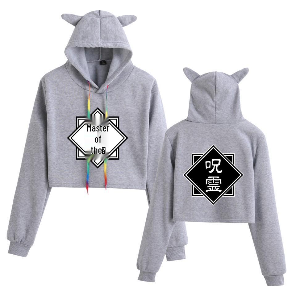Jujutsu Kaisen Cat Ear Cropped Hoodie for Girls – Trendy Anime Fashion