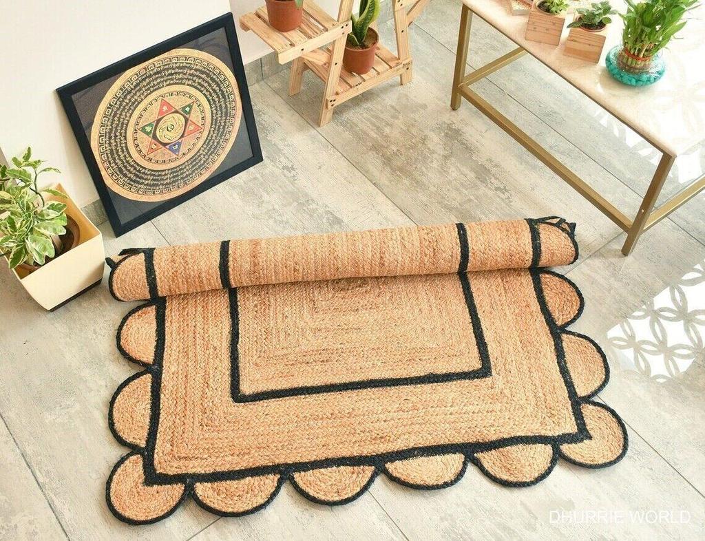 Jute Teppich Läufer Rechteck 100% Naturfaser Bereichsteppich Handgefertigt Handgewebter Teppich Handgefertigt