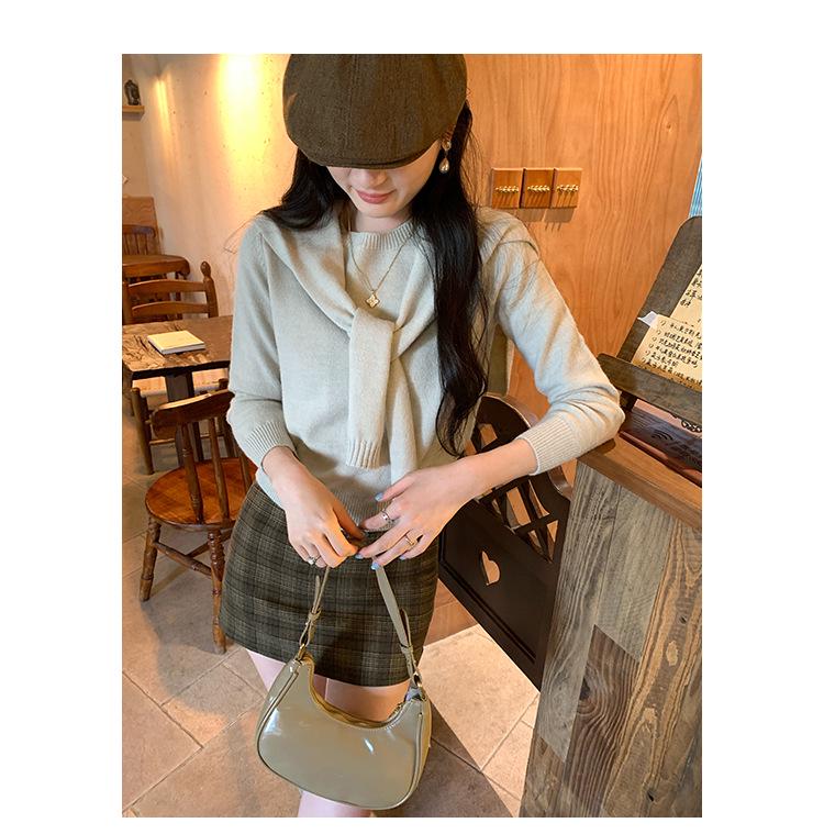 Women's Two-Piece Set: Korean-Style Navy Collar Shawl & Knit Sweater for Autumn/Winter