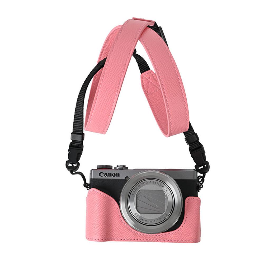 Półpokrowiec na aparat z PU skóry z nadrukiem palmy dla Canon G7X II Mark II III G7X2 G7X3 Pokrowiec z otwarciem od spodu ze paskiem na szyję