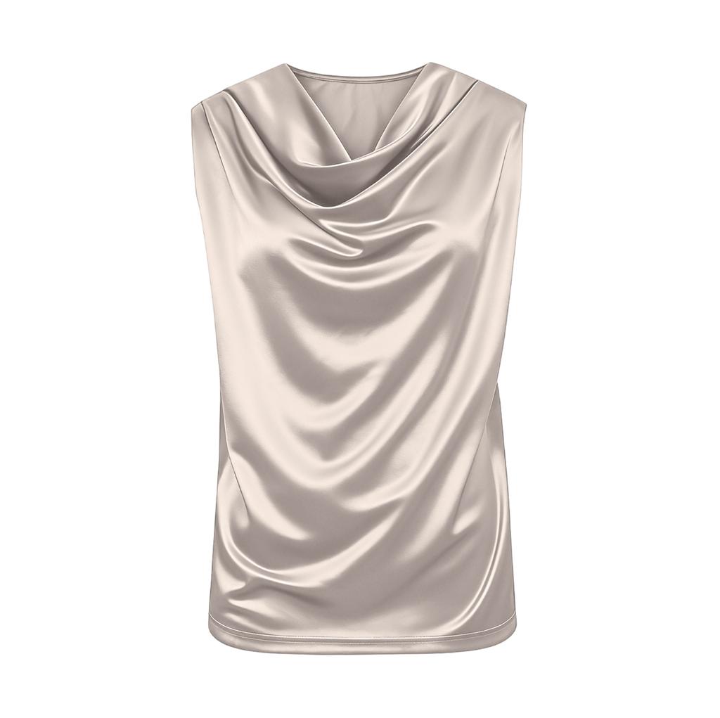 Women’s Sleeveless Satin Cowl Neck Blouse Relaxed Fit Pullover Top Lightweight Soft Tank Shirt for Daily Wear