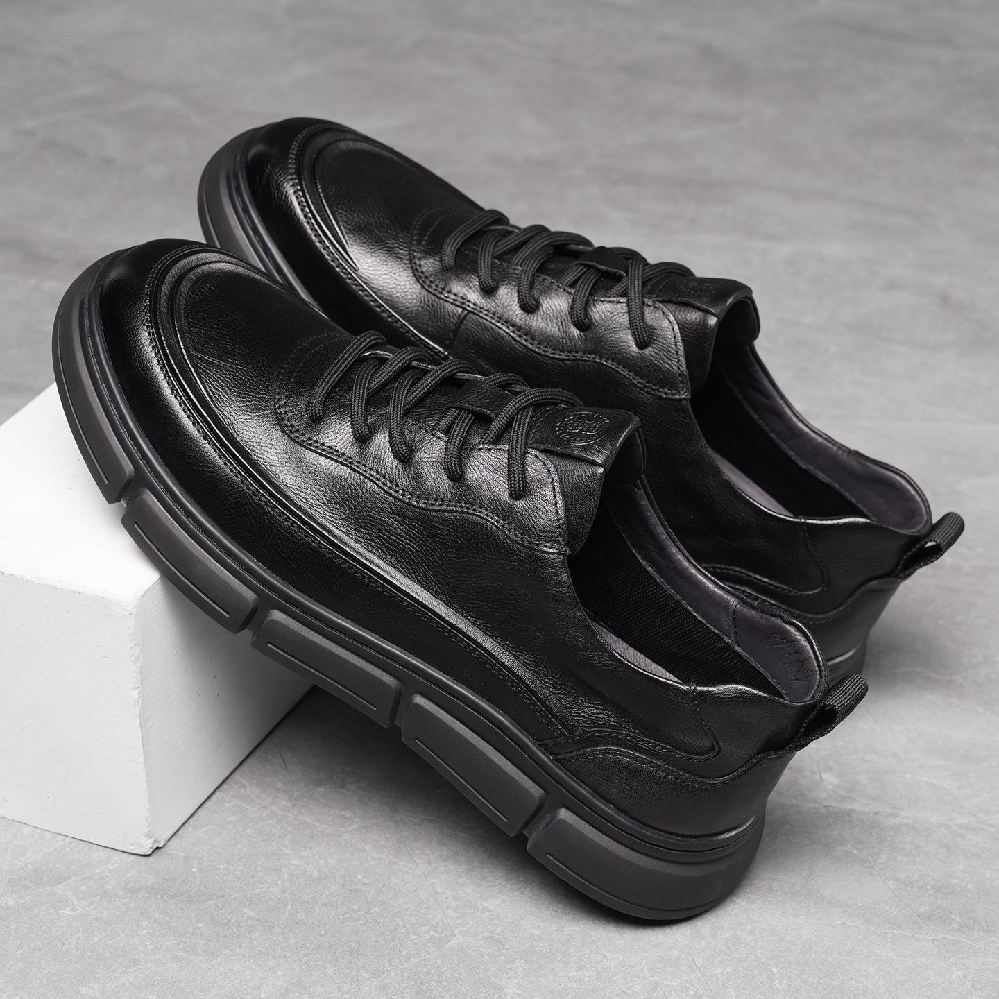 

2025 Новые мужские высокие спортивные повседневные кожаные туфли на шнуровке Size 40 чёрный