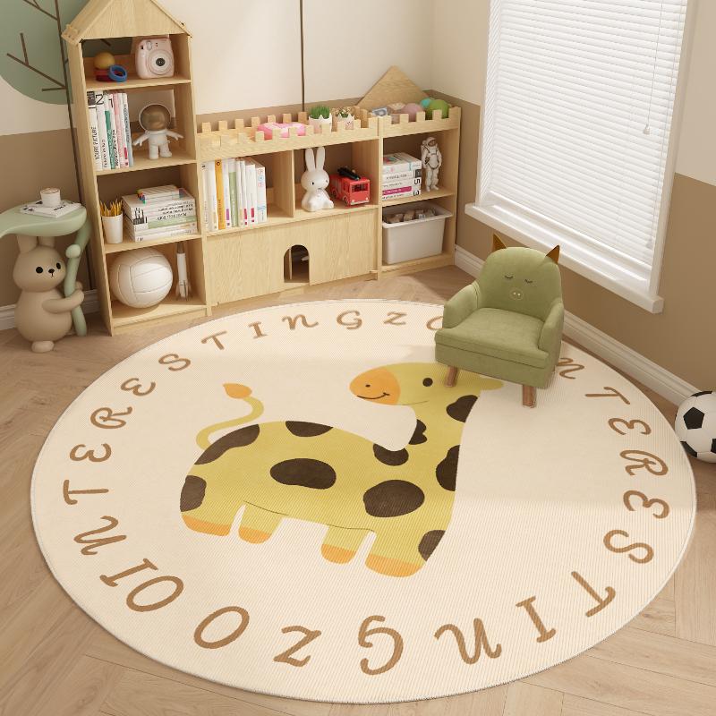 Cartoon Pattern Carpets for Living Room Cream Style Bedroom Decor Round Rug Thicken Plush Crawling Mat Fluffy Soft Lounge Carpet