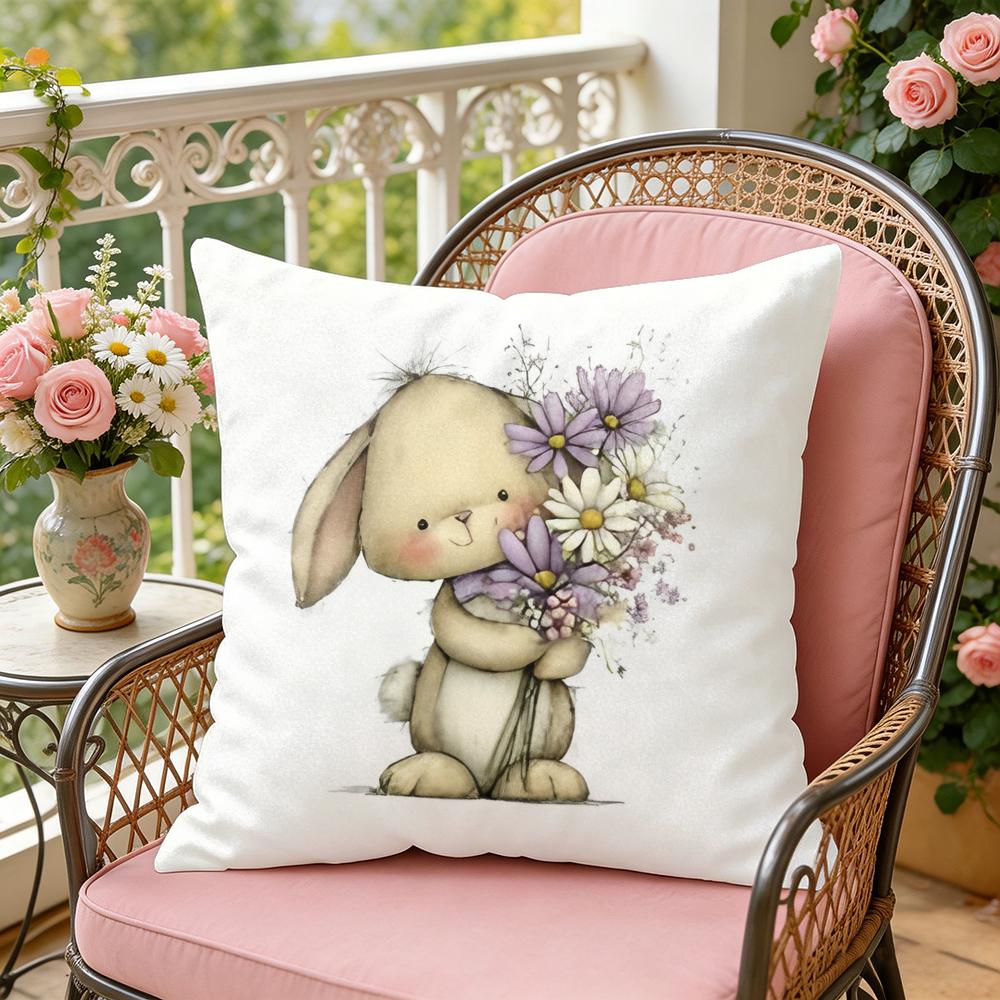 Baby Bunny Easter Cushion Cover Soft Plush Throw Pillow Cover DoubleSided Decorative Cushion Case Sofa Bedroom Home Decor