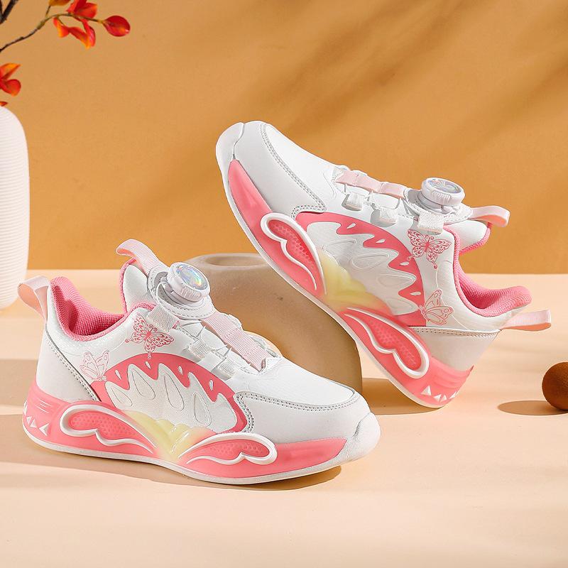 Autumn Fashion Girls' Sports Shoes with Rotating Buckle - Leather Surface for Primary School Students
