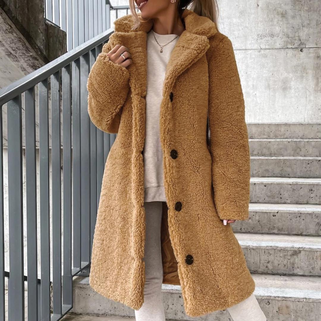 

Жіноче плюшеве пальто IHUASU осінь-зима з довгим рукавом і відворотом 5XL хакі