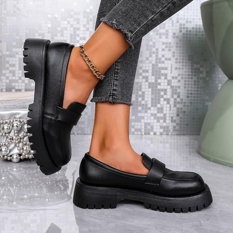Fashion Women's Thick Heel Shoes Autumn New Round Head Deep Mouth Thick Sole Soft Sole Anti-slip Wear-resistant Low Top Shoes