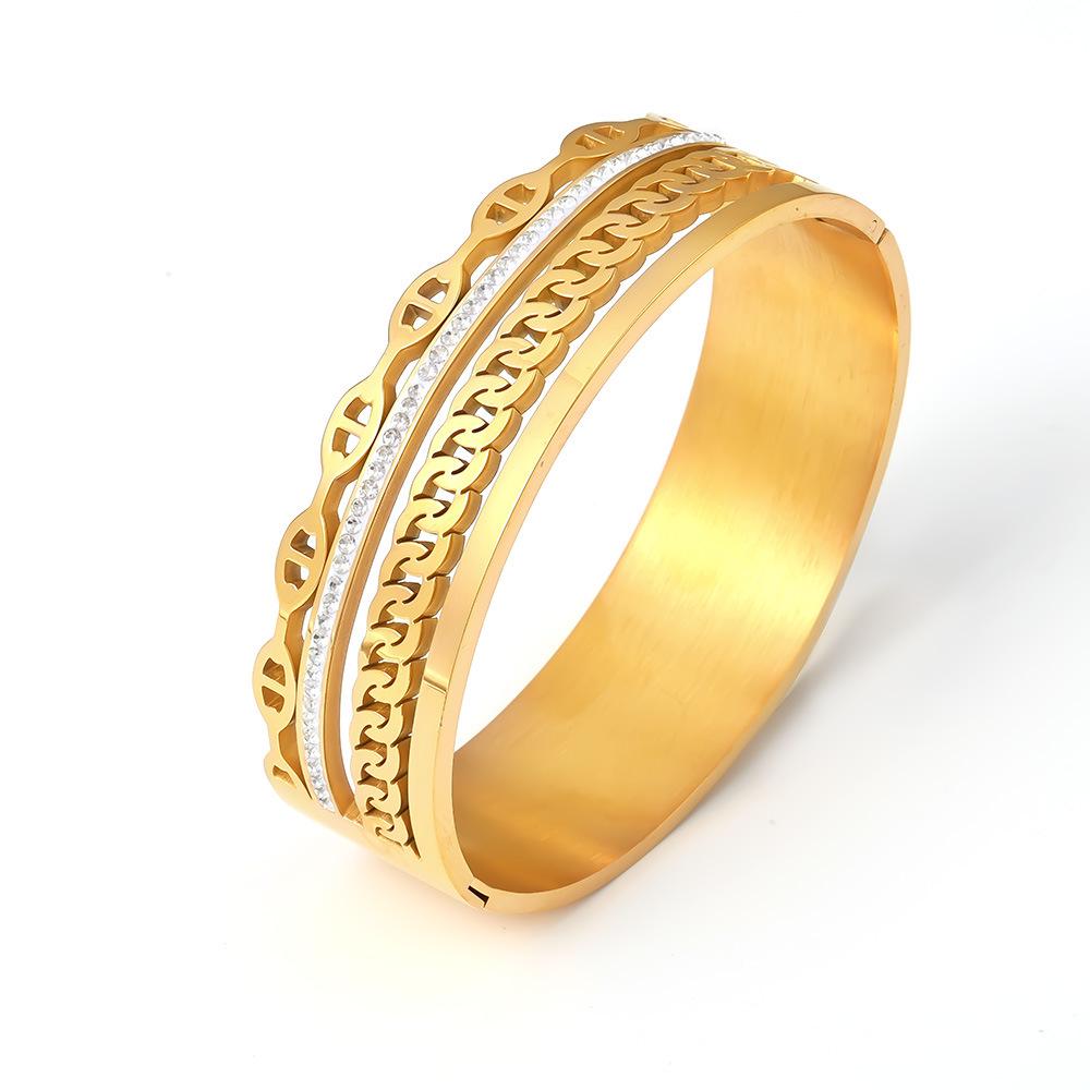 Dubai Bestseller: Exquisite Rhinestone-Studded NK Chain Bracelet with Day-Character Buckle, 18k Gold-Plated Titanium Steel, Light Luxury Style.