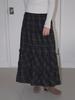 Etmont Check Tiered Long Skirt, Black