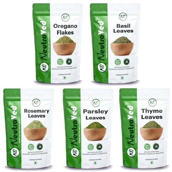 

Приправы NeutraVed Травы и специи Тимьян, Базилик, Петрушка, Орегано и Розмарин | Смешанные травы Приправы Ингредиенты Полный набор Комбо-пакет (190г)