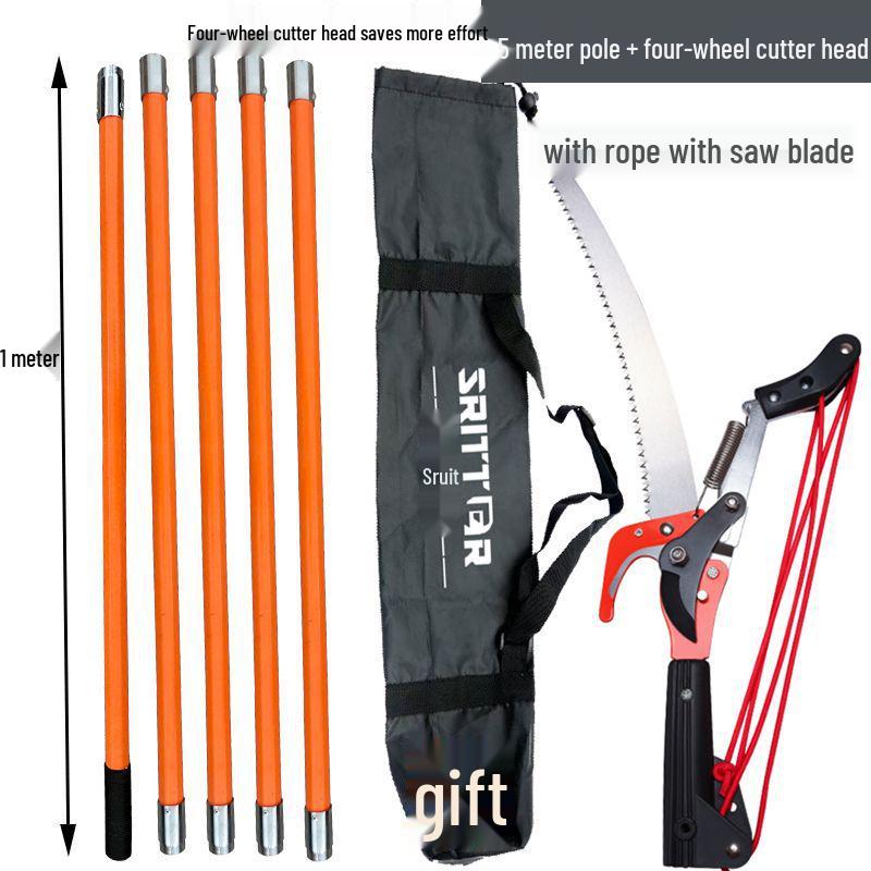 Aluminum Alloy Telescopic Pole and Pruner with High Branch Saw for Tree Pruning.