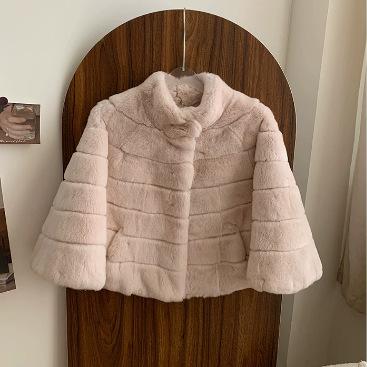 Women's fashion short fur jacket temperament celebrity nine-quarter sleeve small stand-up collar imitation rabbit plush jacket