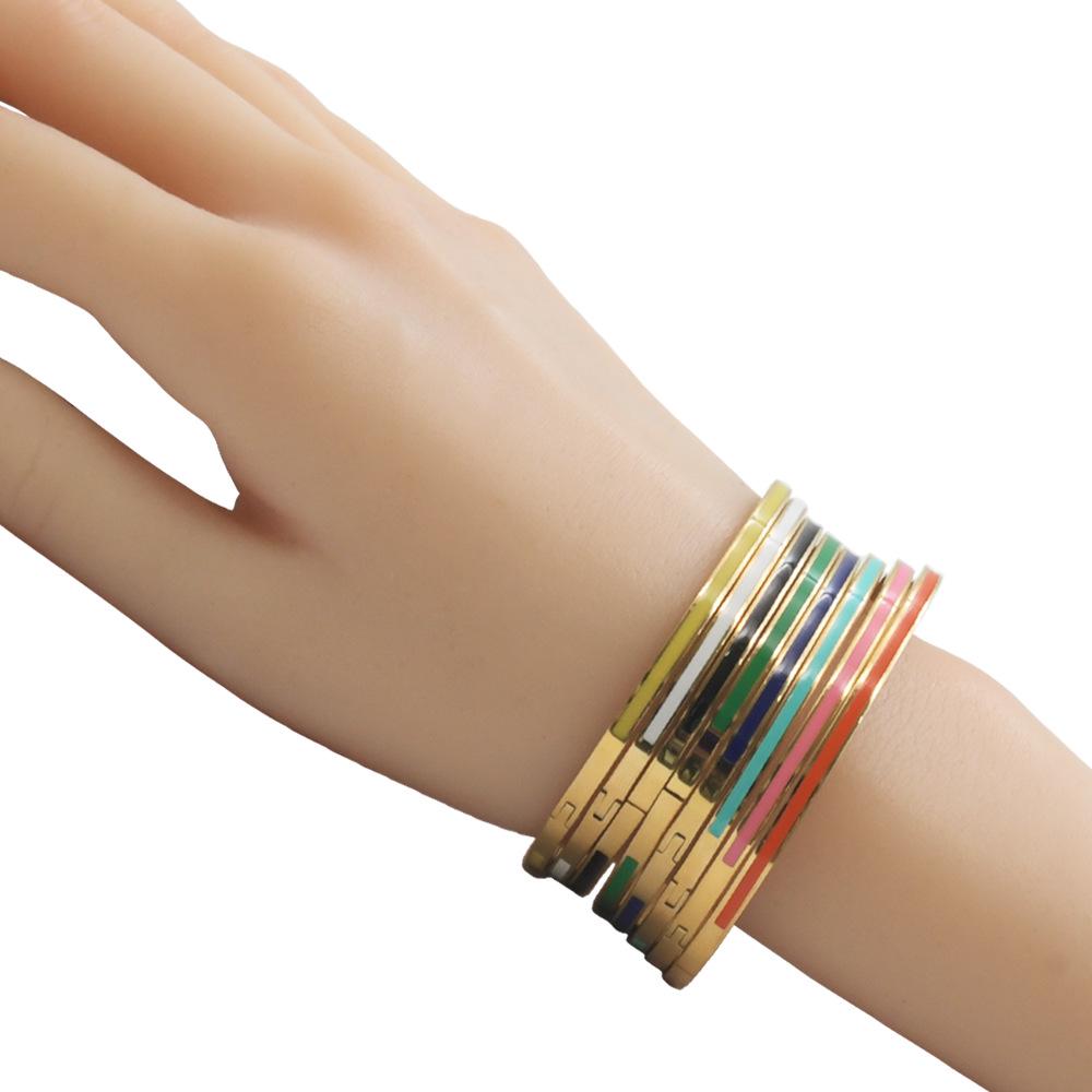 Gold Bamboo Pattern Women's Bracelet with Colored Epoxy Resin