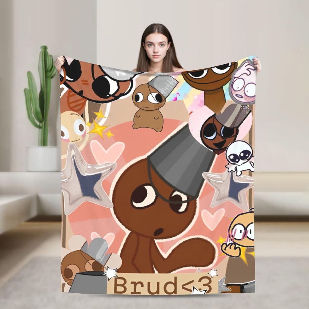 Warm Blanket Travel Office Sprunki Game Cartoon Throw Blanket Flannel Bedspread For Couch Chair Sofa Bed Sofa Bed Cover