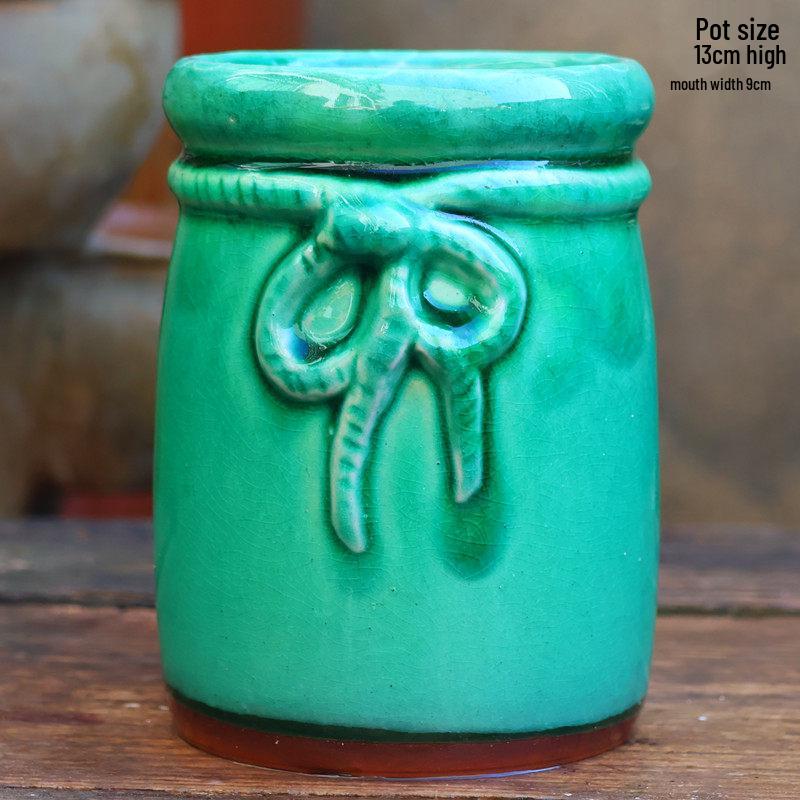 Handmade Retro Zisha Ceramic Pot for Succulents, Orchid, and Asparagus - Breathable Small Flower Pot