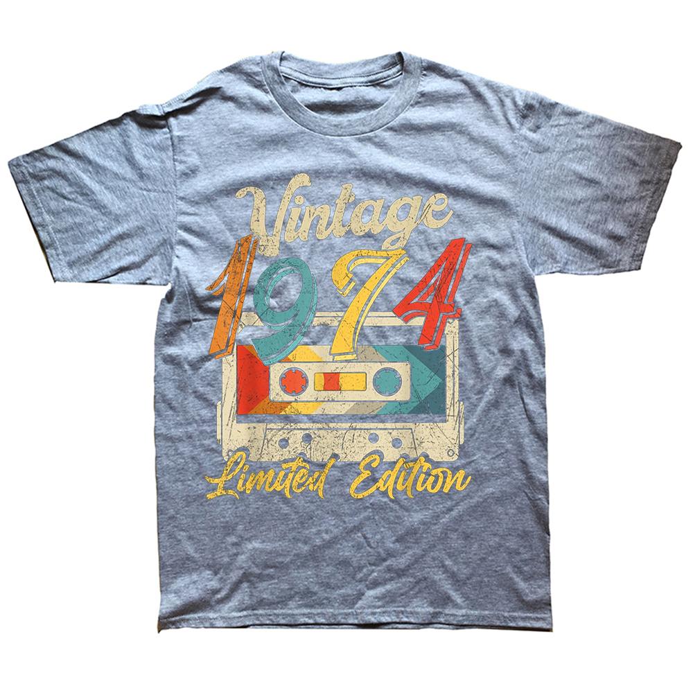 Vintage Born In 1974 Cassette Tape Retro Birthday Party Bday Tee Tops Round Neck ShortSleeve Fashion Tshirt Basic Tshirts