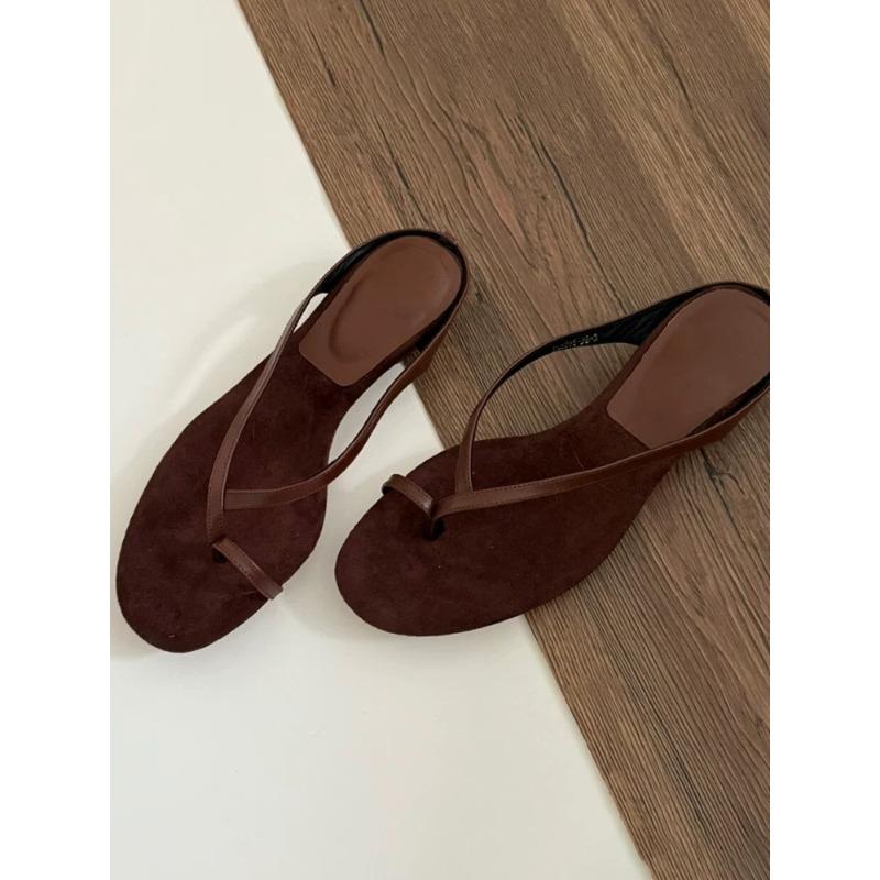 Sheepskin Version~ French Round Head Cover Toe Pinch Sandals Women's Summer Thick Heel Wedge Herringbone Cool Slippers Outside
