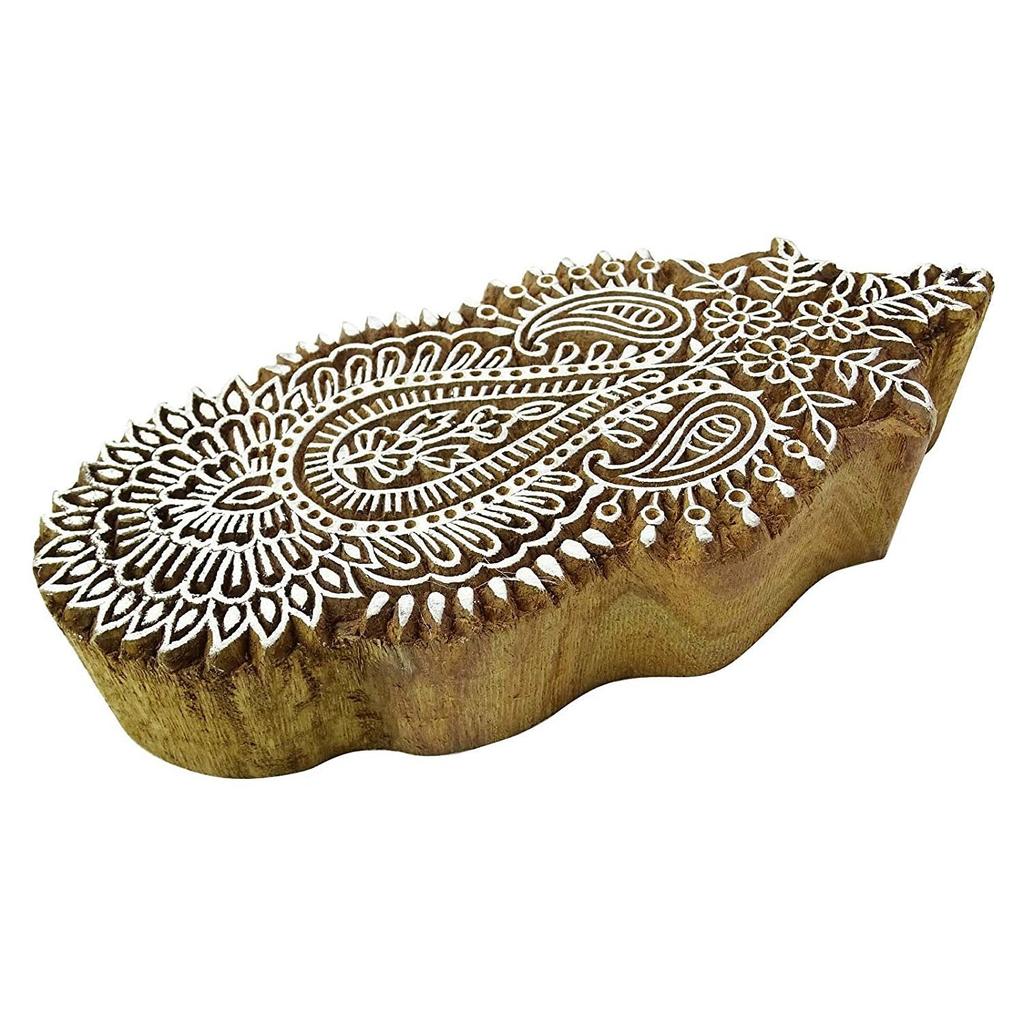 Hand carved Stamp Floral Indian Wooden Textile Stamps Brown Decorative Blocks
