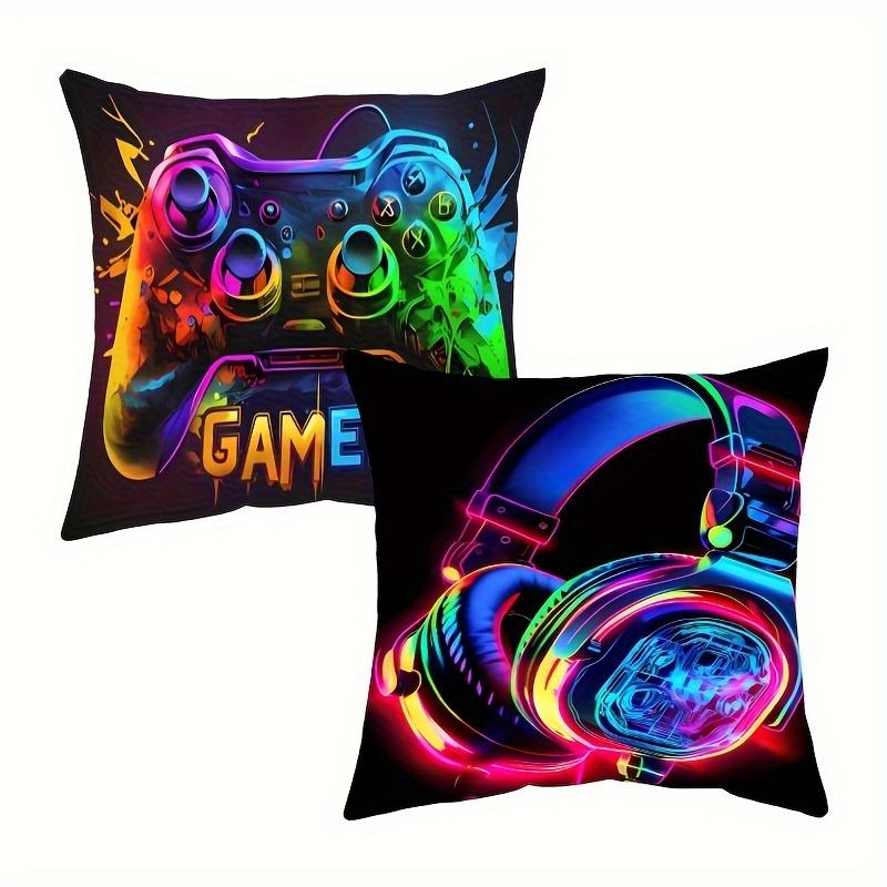 2Pcs Gamer Headphones Printed Pillowcase Washable Home Sofa Bedroom Decor No Insert