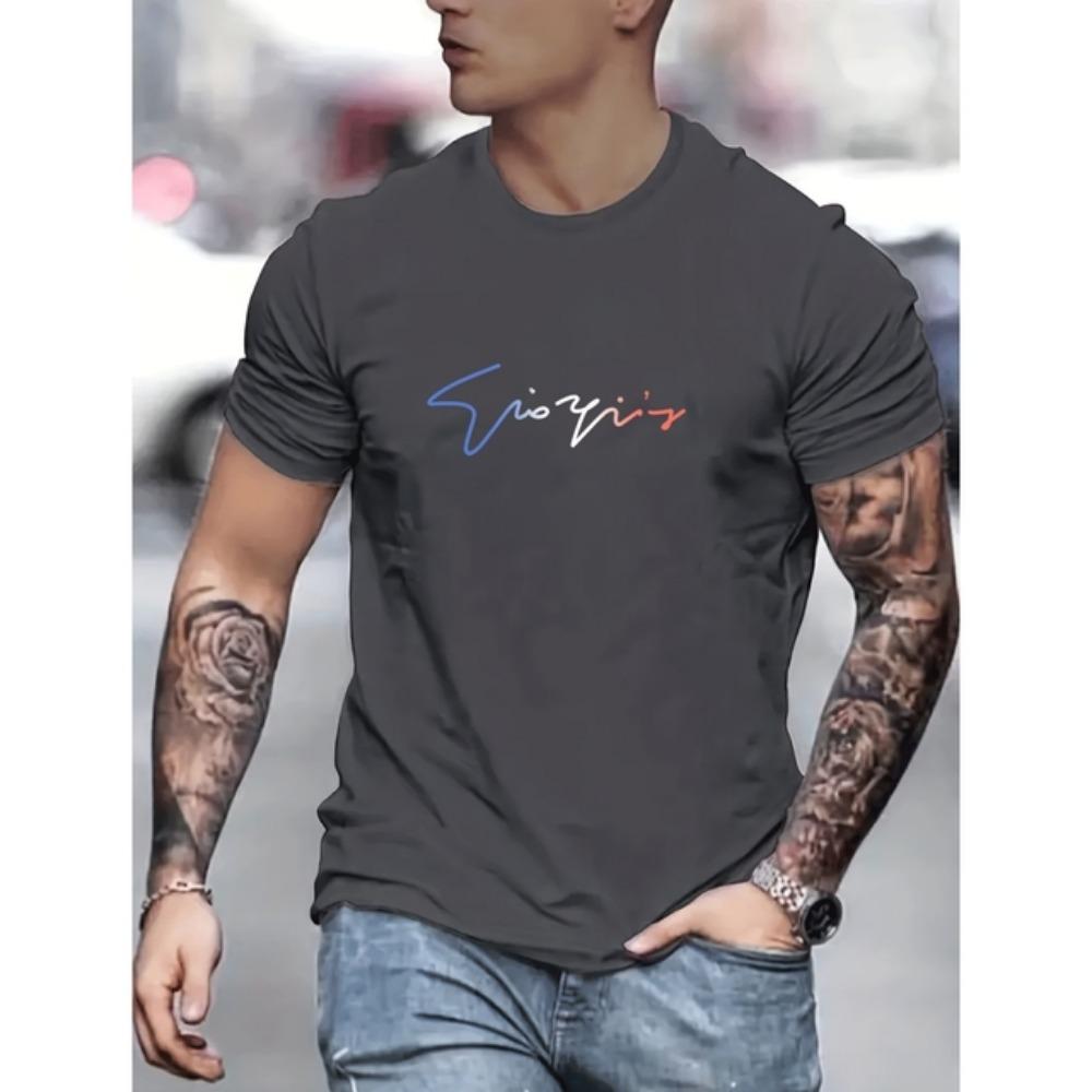 Summer Simple Colorful Letter Print T-shirt Top Breathable Soft Men's O-neck Short Sleeve 2024 Outdoor Sports T-shirts Clothing