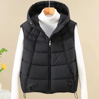Gilet con Cappuccio da Donna in Cotone Stile Europeo, Senza Maniche, Taglie Forti, Snellente, Autunno/Inverno 2026, Design di Alta Gamma