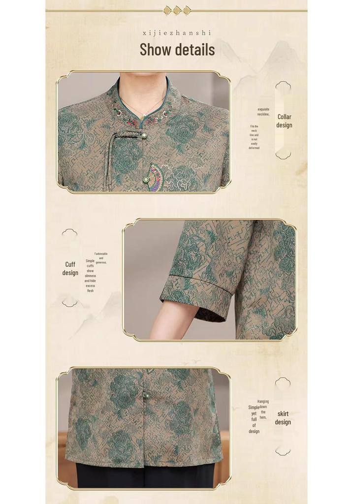Women's Seven-Sleeve Spring-Autumn Shirt - Thin, Stylish Top for Middle-Aged & Elderly