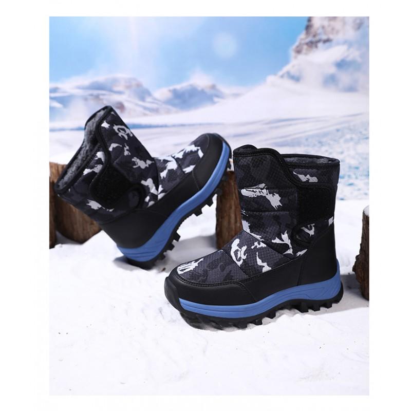 Kids Winter Snow Boots Boys Girls Thick Insulated Ankle With Non-Slip TPR Sole Waterproof Synthetic Leather