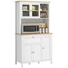 Aparador de cozinha alto 5 portas incluindo 2 portas de vidro e 1 gaveta, 1 compartimento aberto central - altura 180 cm branco