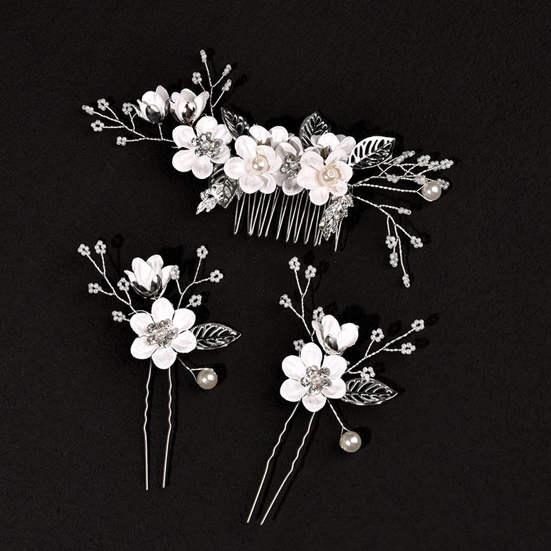Braut Künstliche Blume Perlen Seitenkamm für Haar Frauen Bräute Hochzeit Festzug Tiara Kopfschmuck Haarnadeln Haaraccessoires Schmuck