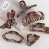 Plaid Shark Hair Clip: High-End Updo Accessory In Brown, Red, and Green - Perfect for Christmas Style