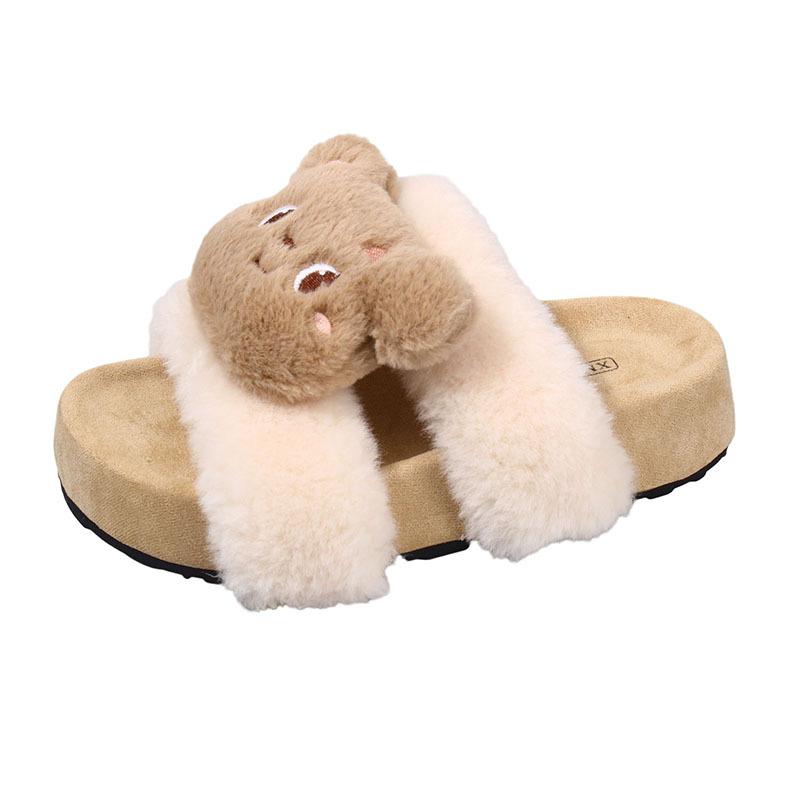Autumn and Winter Fashion Cute Cartoon Bear Cotton Slippers Warm Home Non-slip Cotton Shoes Parent-child Home Fluffy Slippers