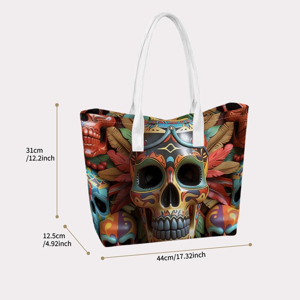 Mexican Sugar Skull Print Casual Top Handle Shopping Shoulder Bag