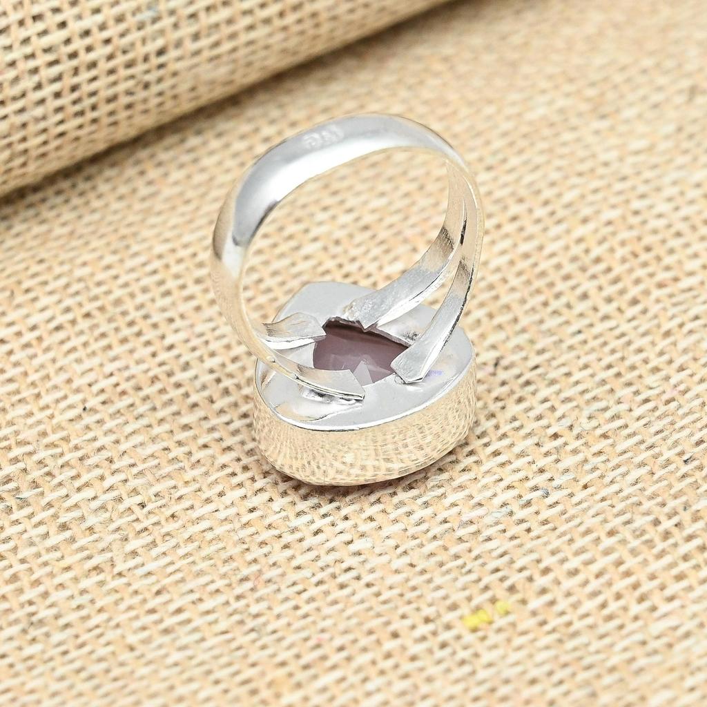 Beautiful Pink Chalcedony Gemstone 925 Sterling Silver Ring Pear Shape Handmade Jewelry