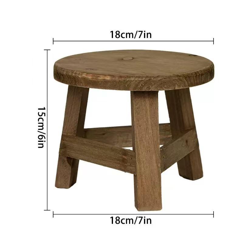 Green Round Succulent Low Stool - Solid Wood Decor Piece
