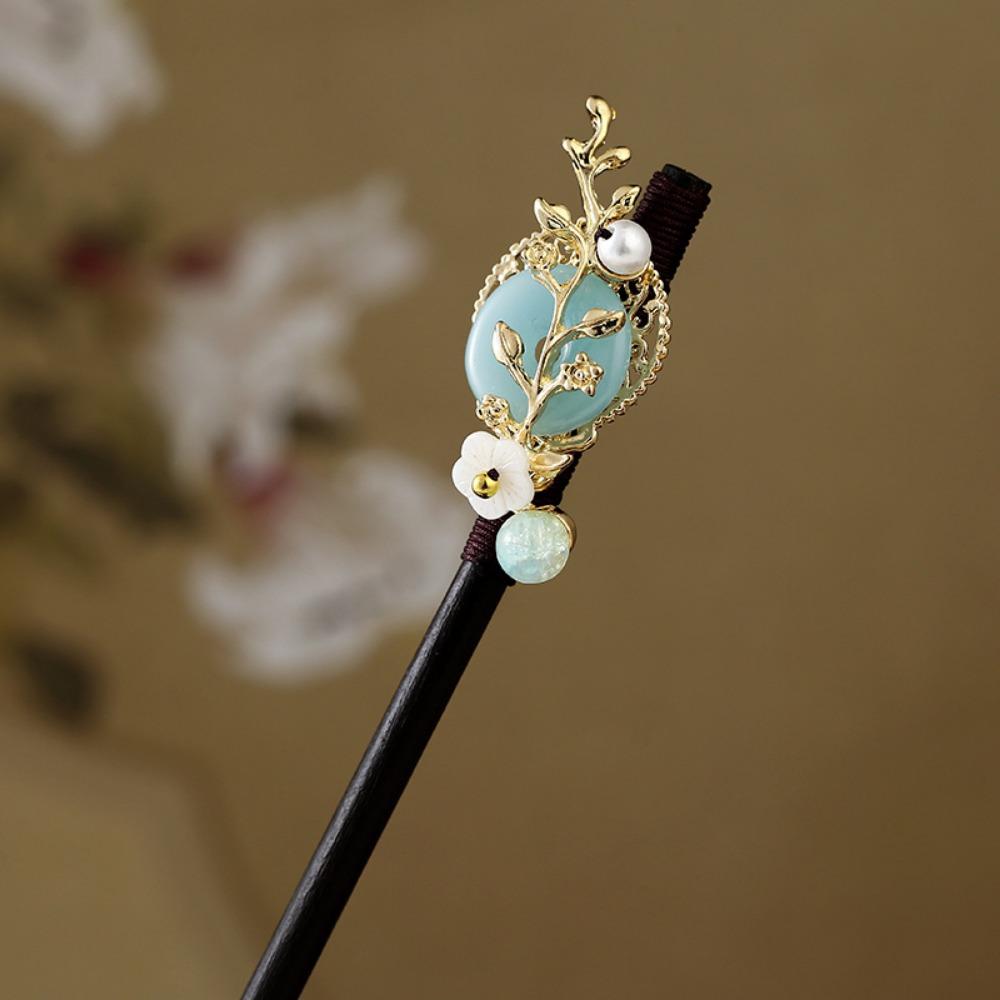Decorative Chinese Style Flower Hair Sticks Handmade with Tassel Hair Chopsticks Retro Hair Fork Wooden Hairpin for Hanfu