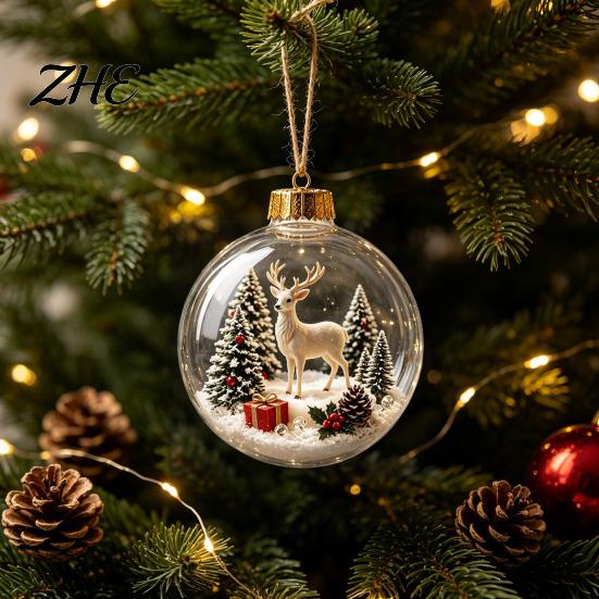 Indoor Party Ambient Lights Light Up Christmas Scene Ball Ornament with Warm LED Glowing Holiday Story for Clear Acrylic Hanging Balls Tree Decor and
