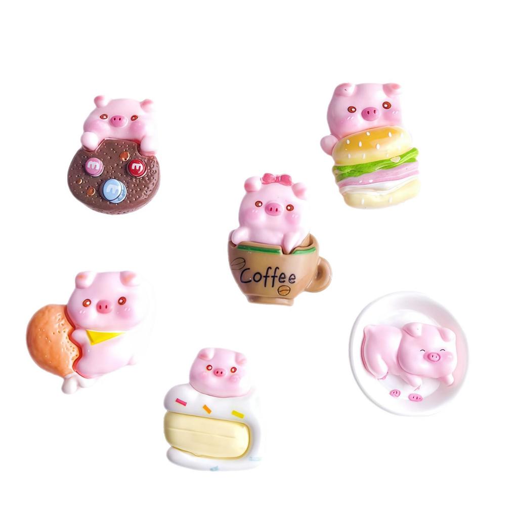 Cartoon DIY Resin Ornaments: Cute Water Cup, Hamburger, Chicken Leg, Pink Pig, Cream Glue Hair Clips.