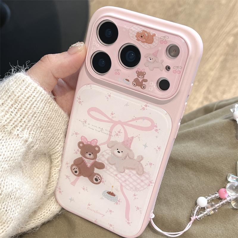 Pink Floral Dog & Bear iPhone 14/15/16 Pro Max Case