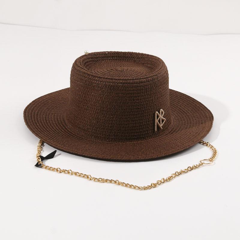 Fashionable Metal Letter Straw Hats for Women Men Summer Outdoor Holidays Beach Sun Hat Panama Hat