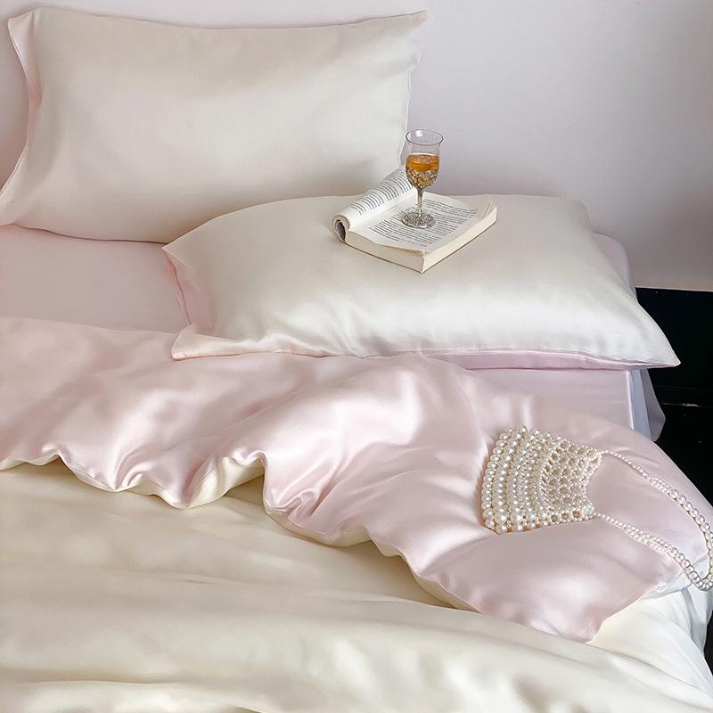 Summer Solid Color Ice Silk Four Piece Set Cool Feeling Bed Sheet Duvet Cover Three Piece Bedding Set For Dormitory Comfortable Bed Linen