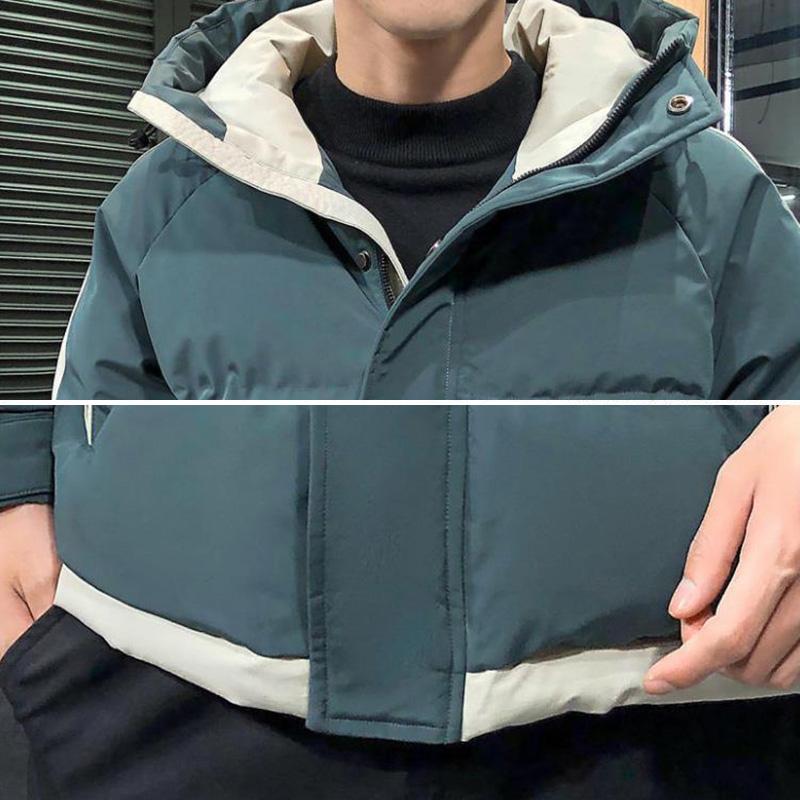 Herrhuva Dunjacka Normal Vinter Plus Sammet Tjock Varm Bomullsjacka Herr Lös Casual Topp Broderi Ränder Allmatch Dragkedja Knäppning Kappa